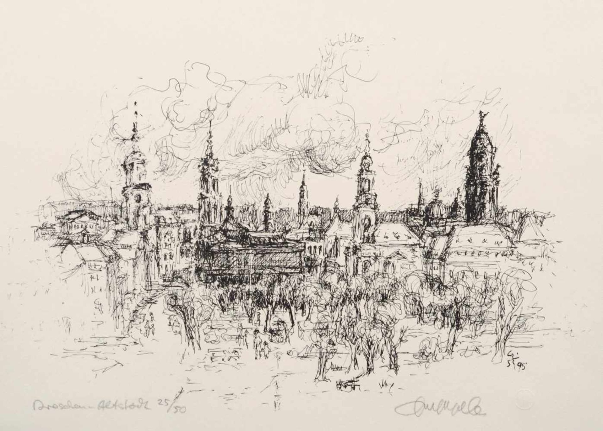 Gerhard Stengel "Dresden" / "Dresden-Altstadt". 1991 /1995. Lithografien auf kräftigem "