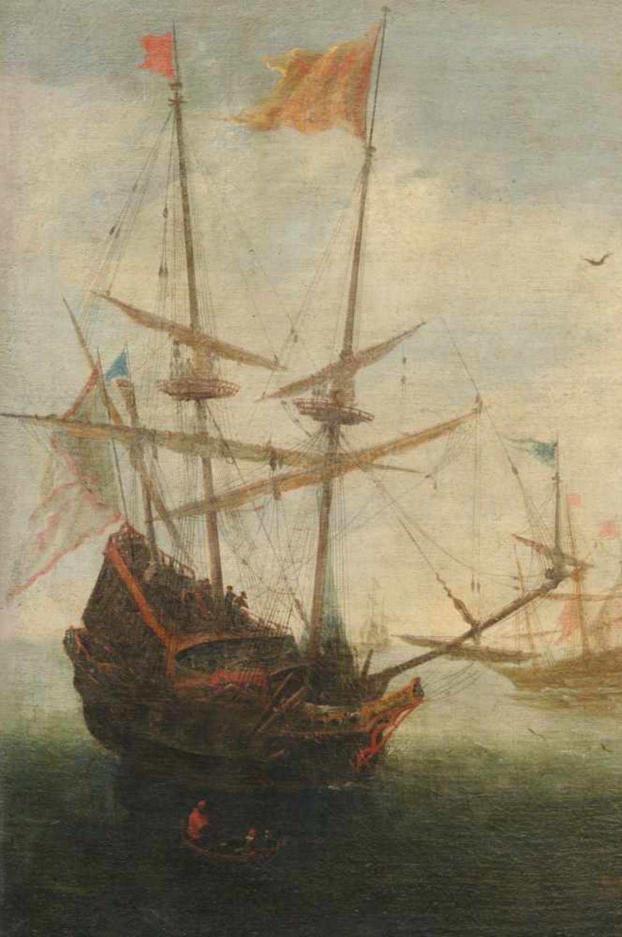 Andries van Eertvelt (zugeschr.), Mediterrane Küstenlandschaft mit Segelschiffen. 17. Jh. Öl auf - Bild 6 aus 7