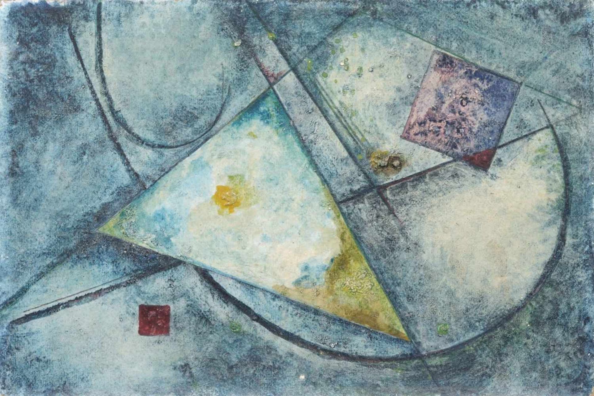 Rudolf Kuhlmann, Abstrakte Komposition / "Rotes Ziel" / "Ungleich". 1961. Mischtechniken (Öl,