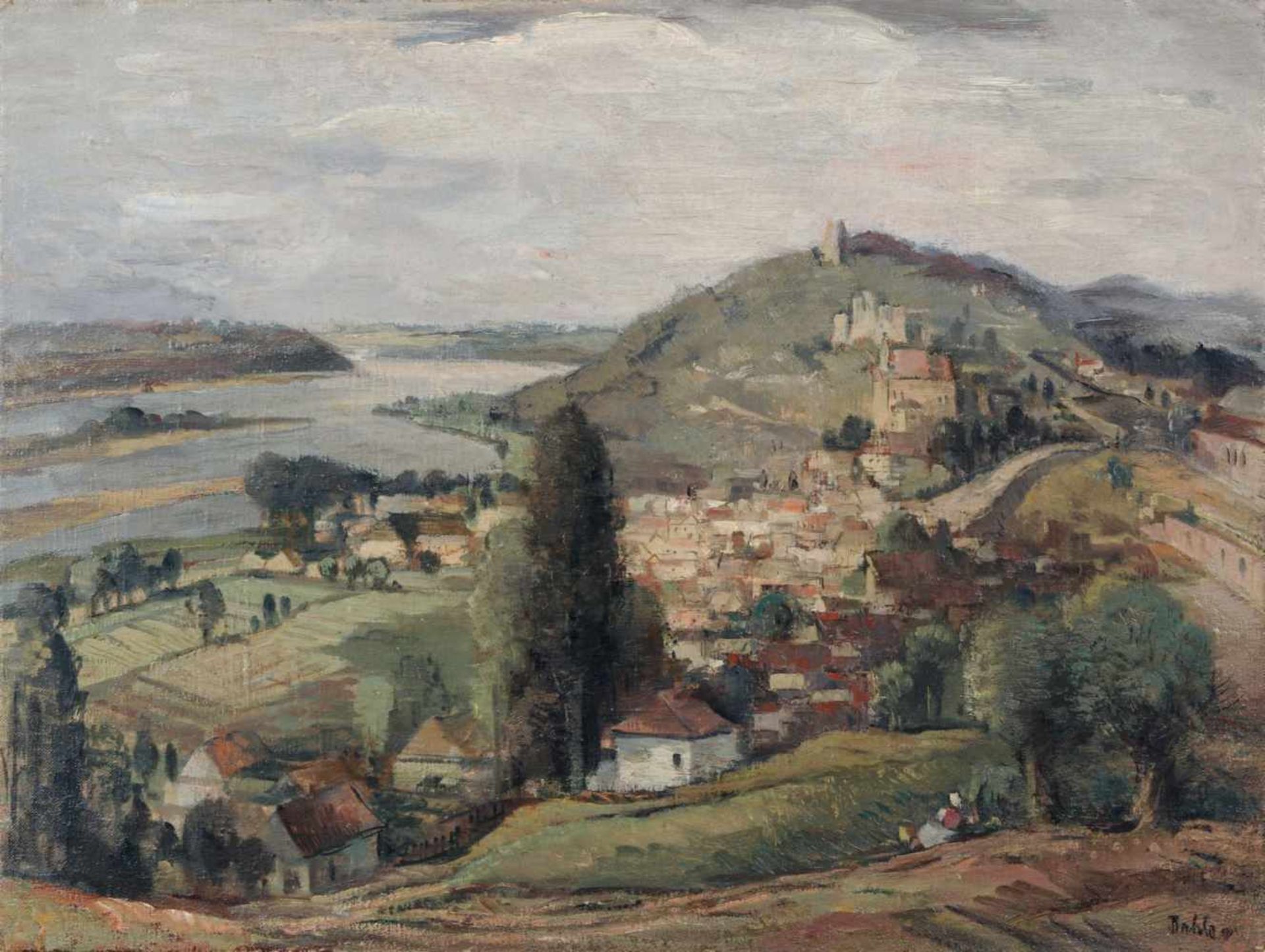 Adolf Dahle (zugeschr.) "An der Weichsel". Mitte 20. Jh. Öl auf Leinwand. Schwer lesbar signiert "