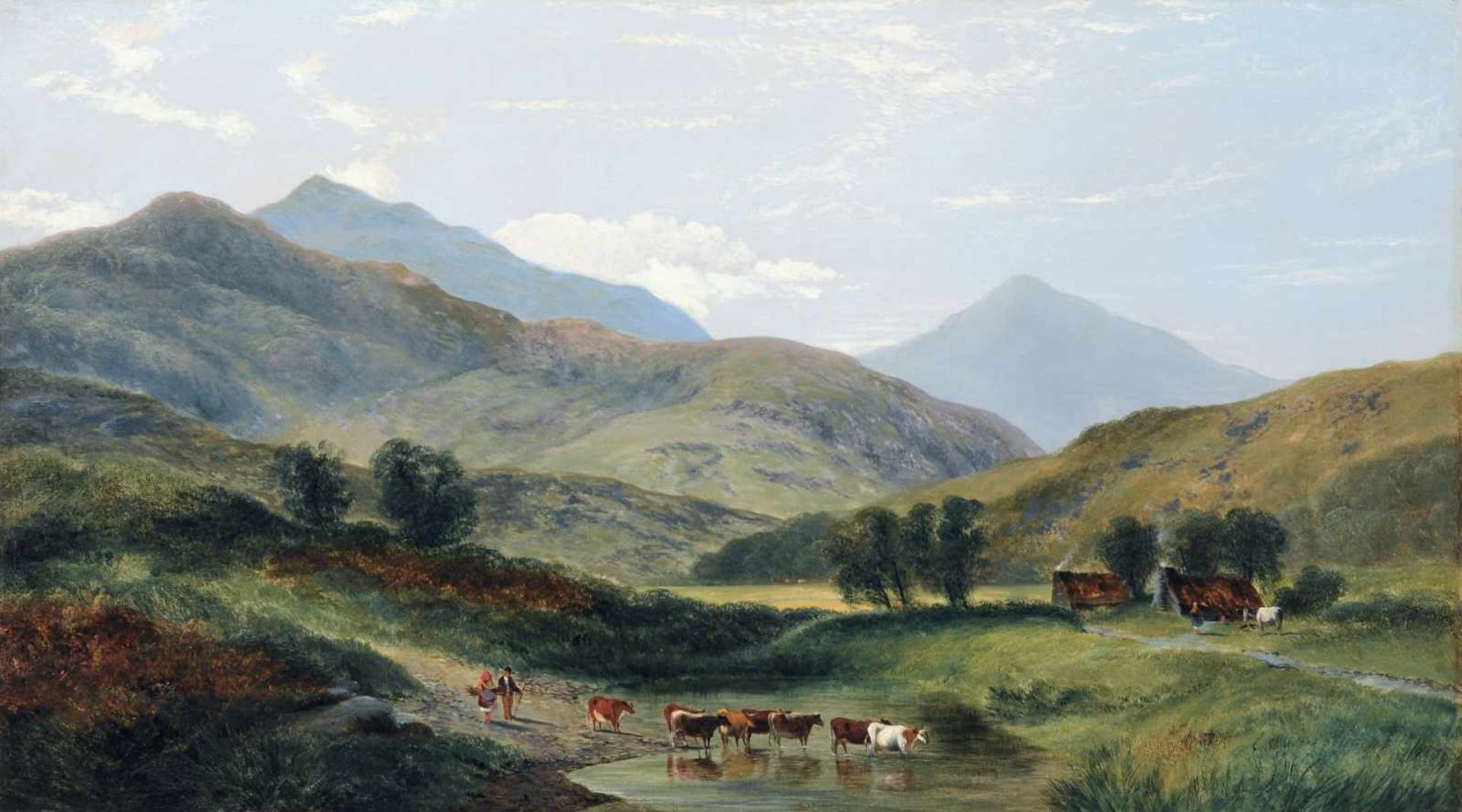 George Shalders, Heimziehende Kuhherde in den Bergen bei Glengarriff (Irland). 1859. Öl auf