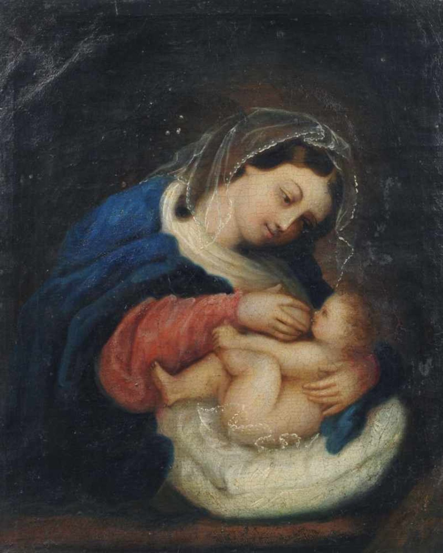 Norditalienischer Maler, Madonna mit dem weißen Kissen (Maria lactans). Wohl um 1700/Frühes 18.