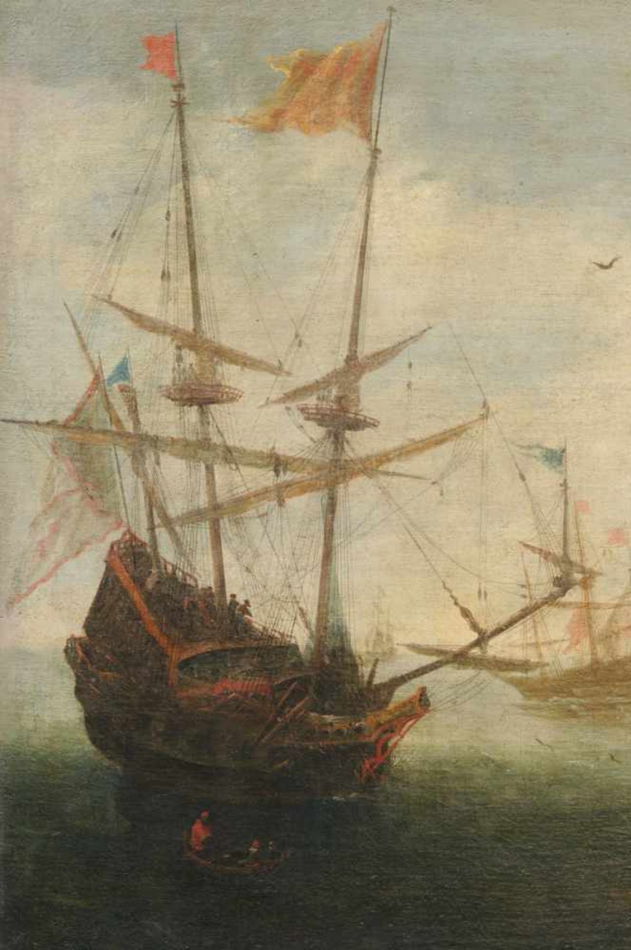 Andries van Eertvelt (zugeschr.), Mediterrane Küstenlandschaft mit Segelschiffen. 17. Jh. Öl auf - Bild 3 aus 7