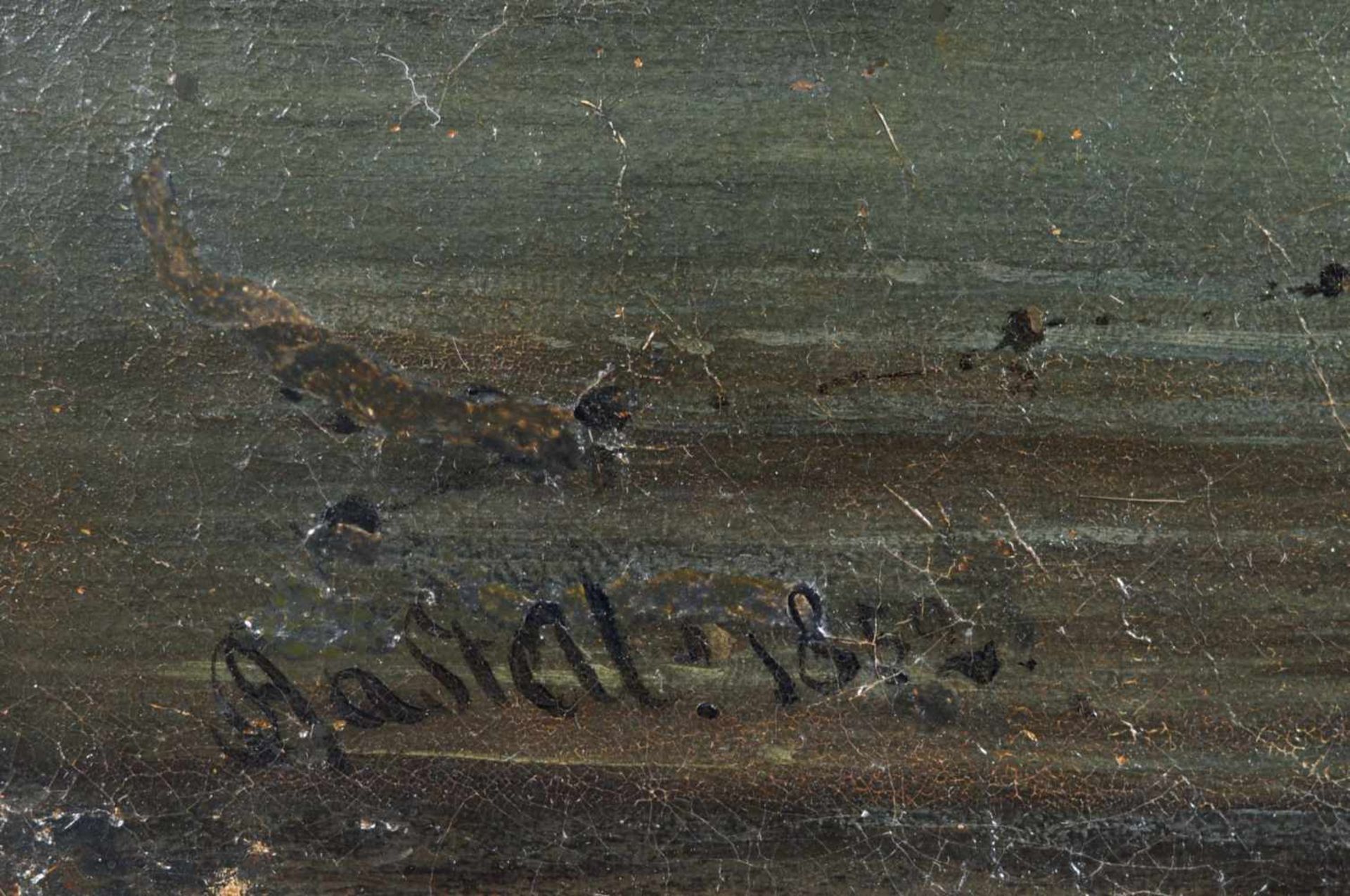 Johann Anton Castell, Elblandschaft mit Booten im Mondschein. 1852. Öl auf Leinwand. Ligiert - Bild 9 aus 9