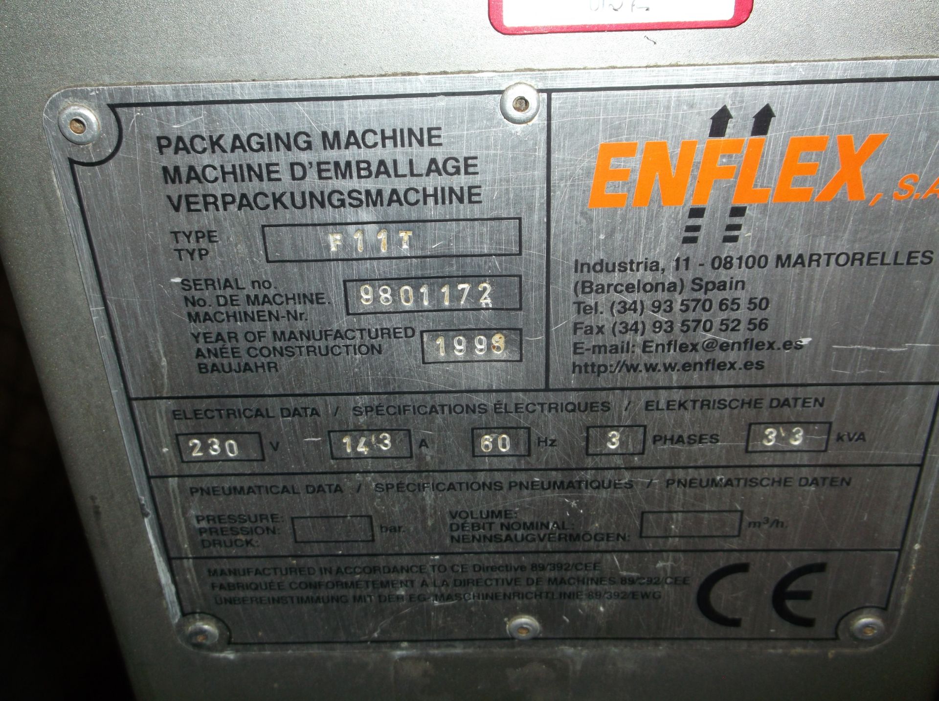 Enflex 11 Squeeze Pack Machine, Model # F11T, Serial # 9801172(Located in Denver) - Image 4 of 5