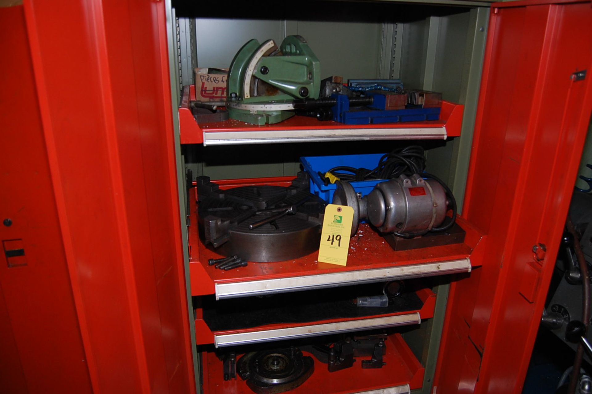 Rousseau Roller Drawer Cabinet w/Contents, Dividing Head, Swivel Base, Lathe Chuck, Assorted Vises - Image 2 of 3