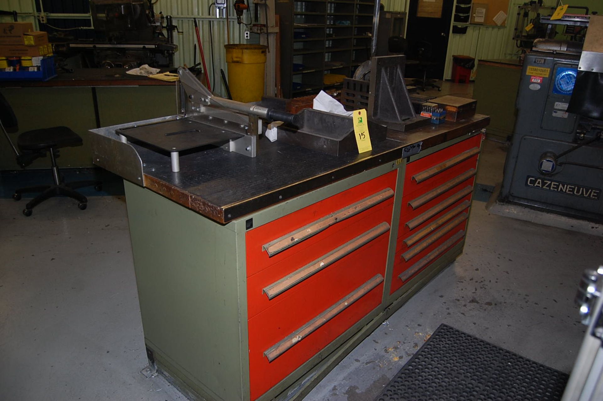 (2) Rousseau Roller Drawer Tool Cabinets w/Shared Work Table Top/72 in. x 30 in., Includes Contents,