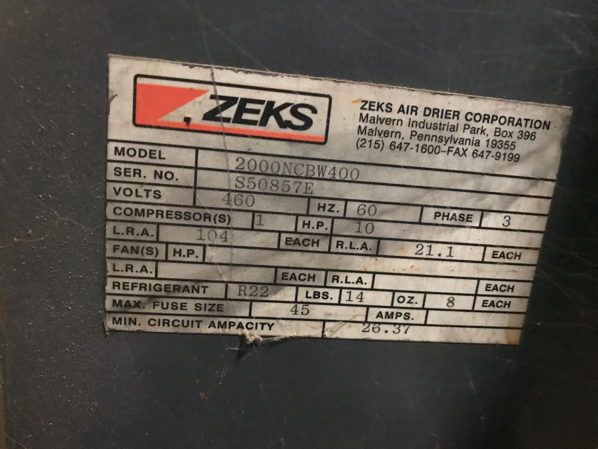 Zeks Air Dryer, Model 2000NCBW - Image 4 of 4