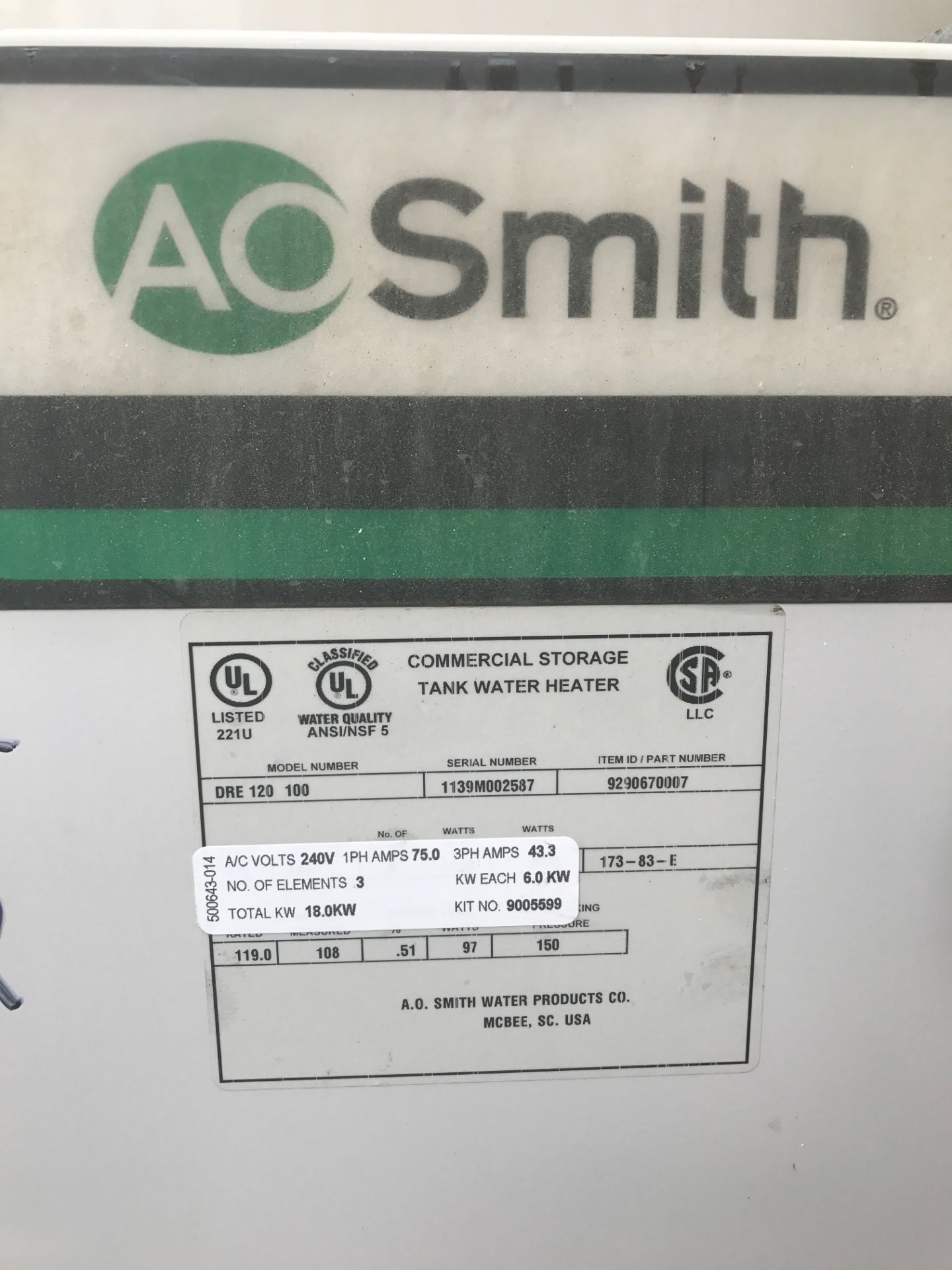 AO Smith Water Heater - Image 2 of 2