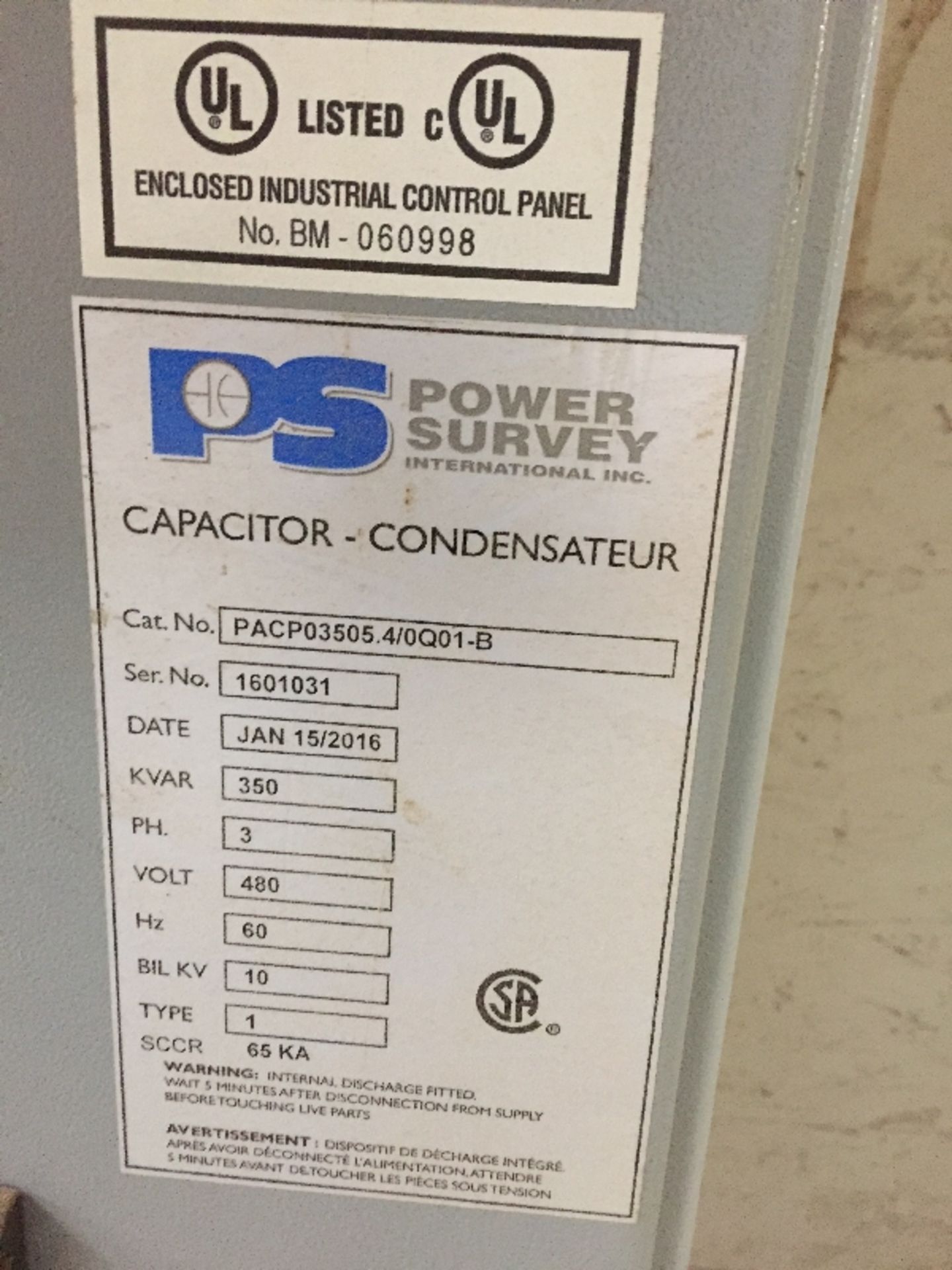 Power survey capacitor bank, 350 KVAR (replacement cost is $17K). __$TBD__rigging and loading fee to - Image 2 of 3