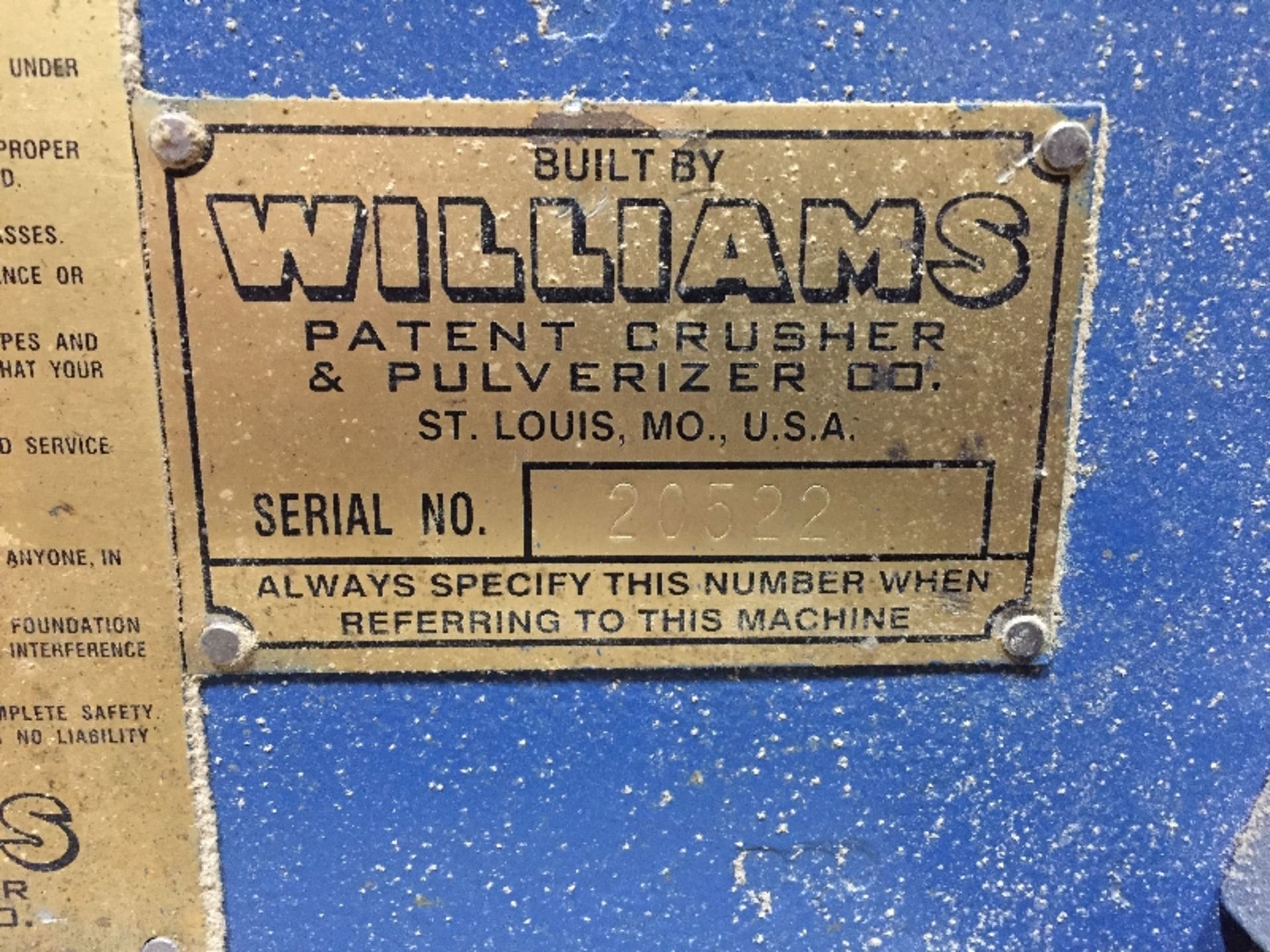 (1) Williams crusher, no knife, hog model C-32 w/ 50-hp motor & bar screens (capable of handling a - Image 2 of 3