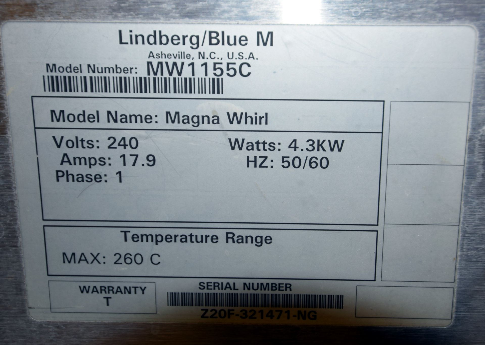 Lindberg/Blue Magna Whirl Waterbath, Model MW1155C, Stainless Steel. Serial# Z20F-321471-NG. - Image 4 of 4