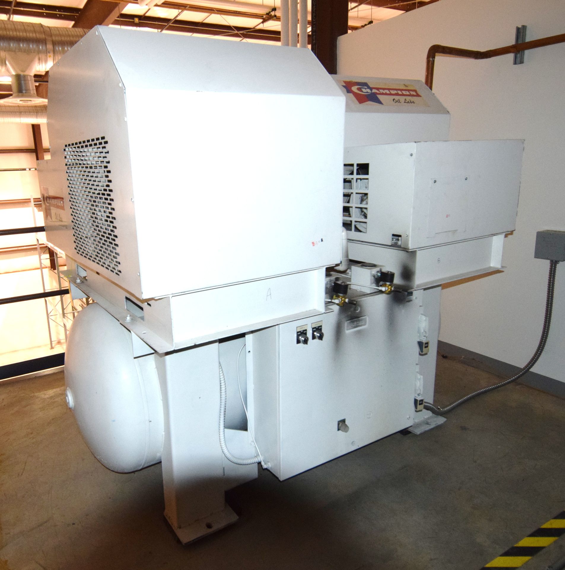 Champion Duplex Oil-Less Reciprocation Air Compressor System. (2) Model 15WTS55A compressors with - Image 2 of 7