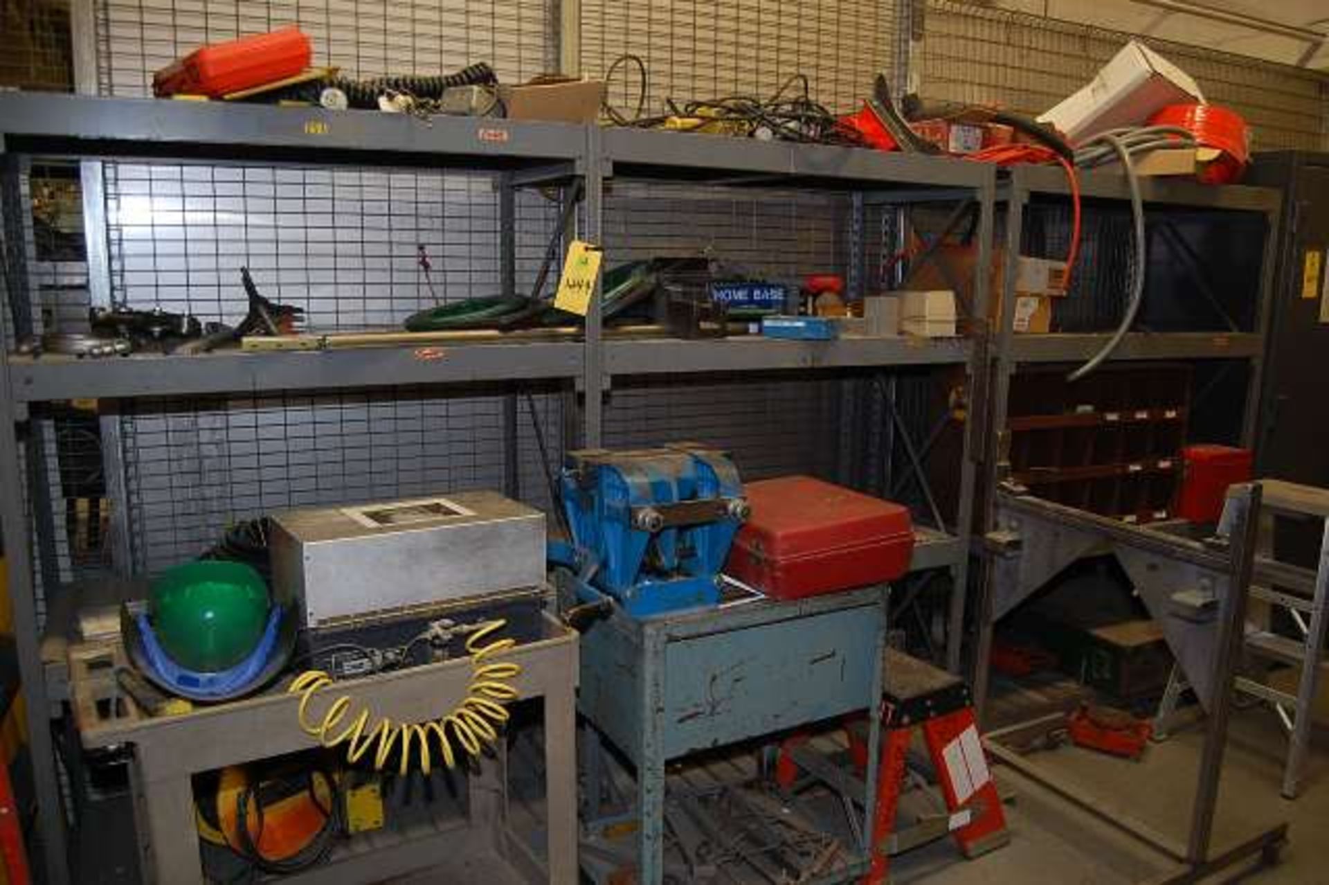 Plant Support - Contents of Storage Area - Ladders, (3) Equipto Shelf Units, (2) Railroad Jacks, (1)