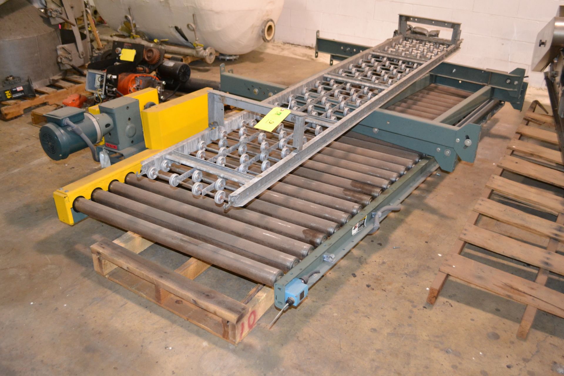 Motorized pallet conveyor, 43" wide x 9' long, with one section of skate conveyor, RIGGING FEE $150