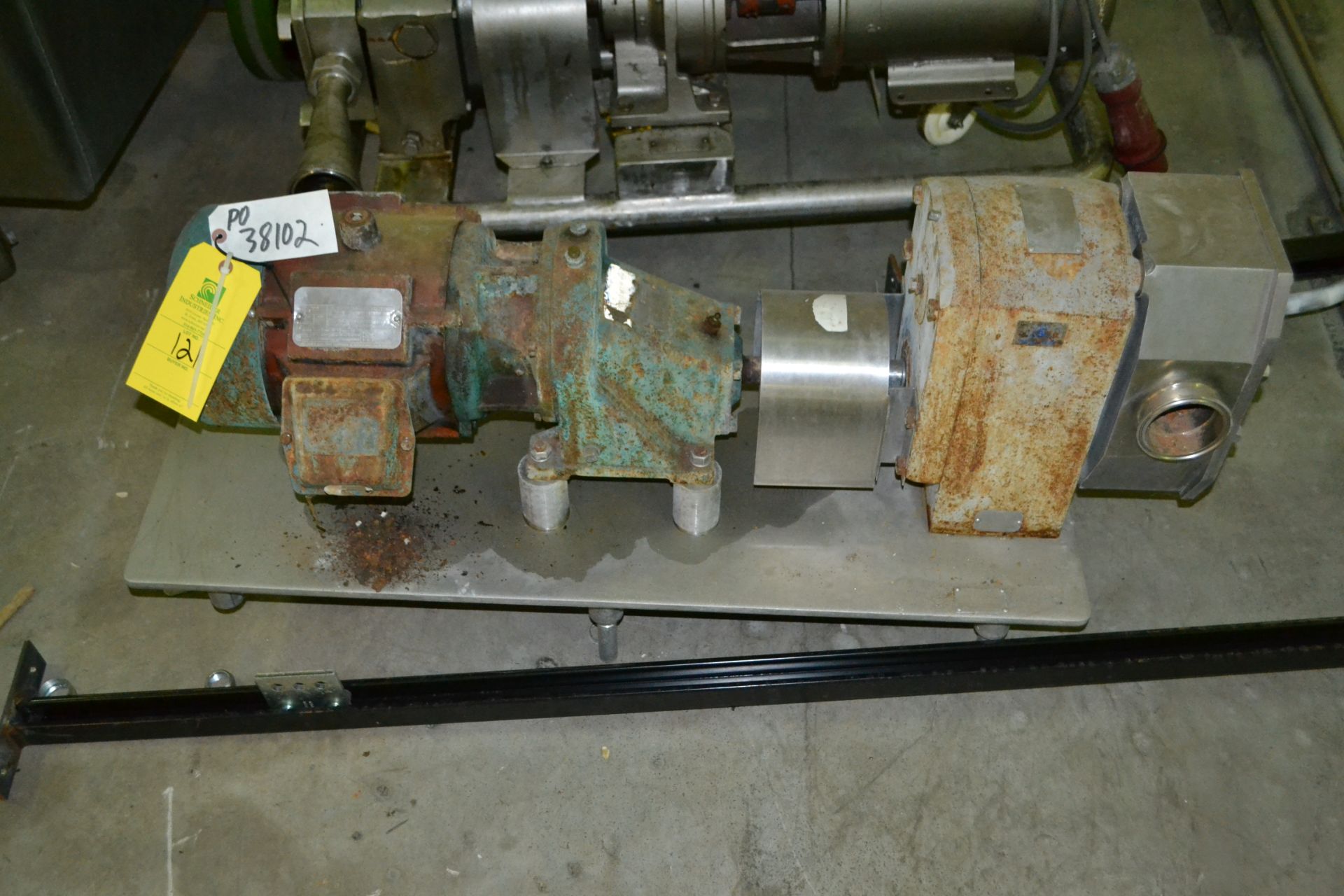 Crepaco R6R positive displacement pump, 3" Tri-Clover fittings, electric motor drive.