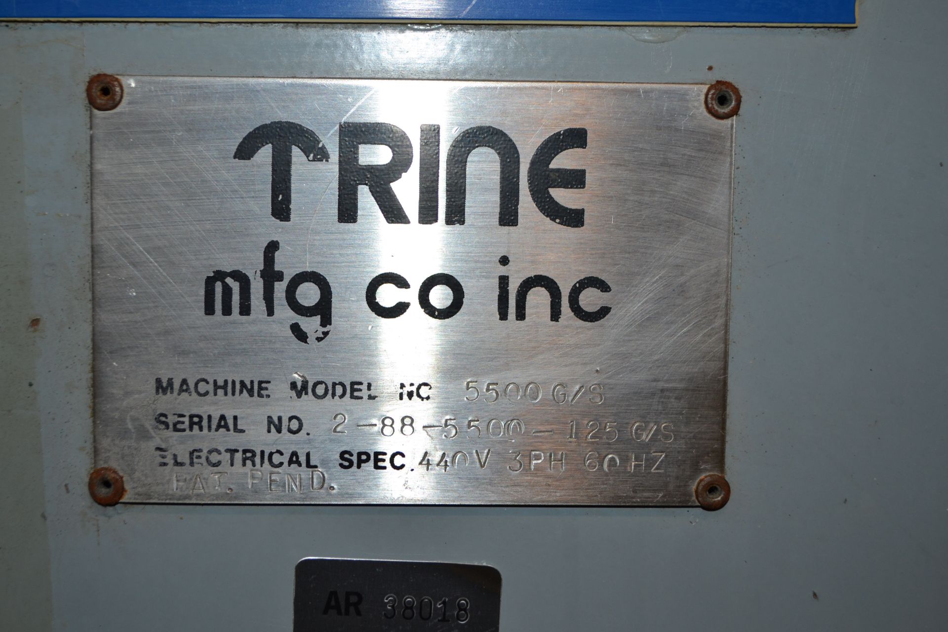 Trine model 5500G/S wraparound plastic film labeler, serial number 2-88-5500-125G/S, set up for a - Image 5 of 5