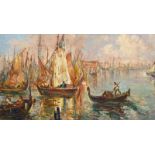 Novo, Stefano (Cavarzere 1862-1927 Padua) Schiffe vor Venedig. Öl auf Holz. Unten links signiert.