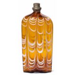 Fadenflasche, alpenländisch 18.Jh. Braunes Glas, gekämmter weisser Fadendekor, Achtkantform,
