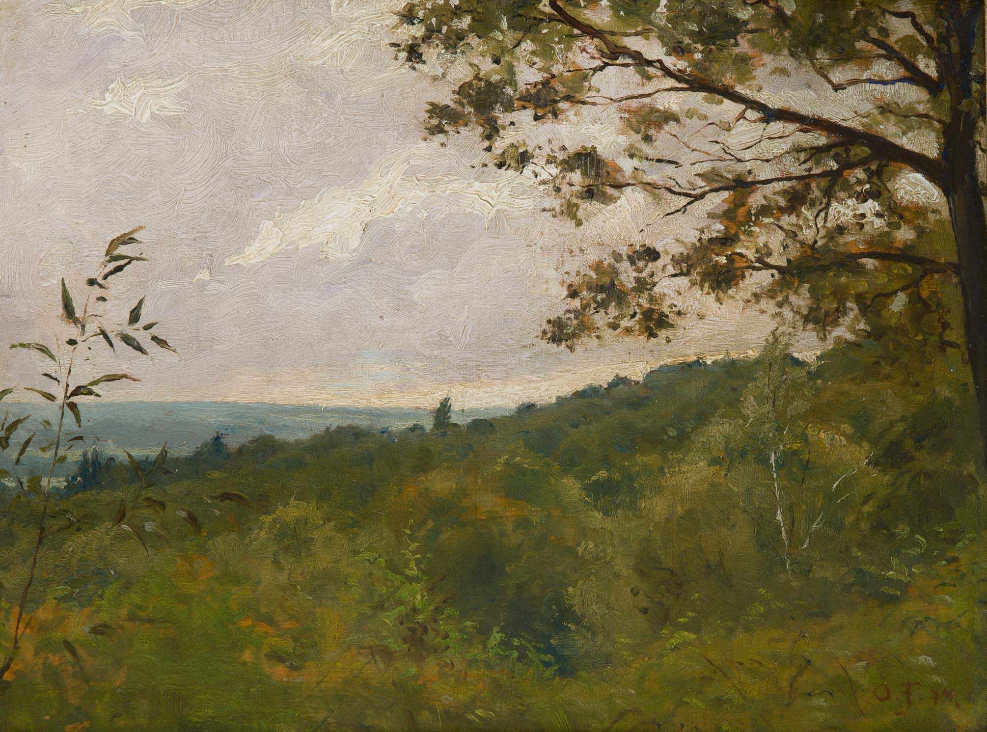 Frölicher, Otto (Solothurn 1840–1890 München) Herbstliches Waldstück, 1874. Öl auf Holz. Unten