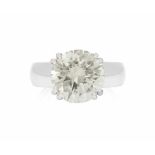 Brillant-Ring 750 Weissgold. 1 Brillant von 5.066 ct, P/Q-vs1. Gr. 51, 10,5 g. GGTL Diamond