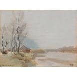 Vallet, Edouard (Genf 1876–1929 Cressy) "Bords de l'Arve en hiver", 1892. Öl auf Karton. Unten