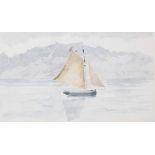 Anker, Albert (1831 Ins 1910) "Seelandschaft mit Segelschiff". Aquarell. 10,2x17,3 cm. Unter