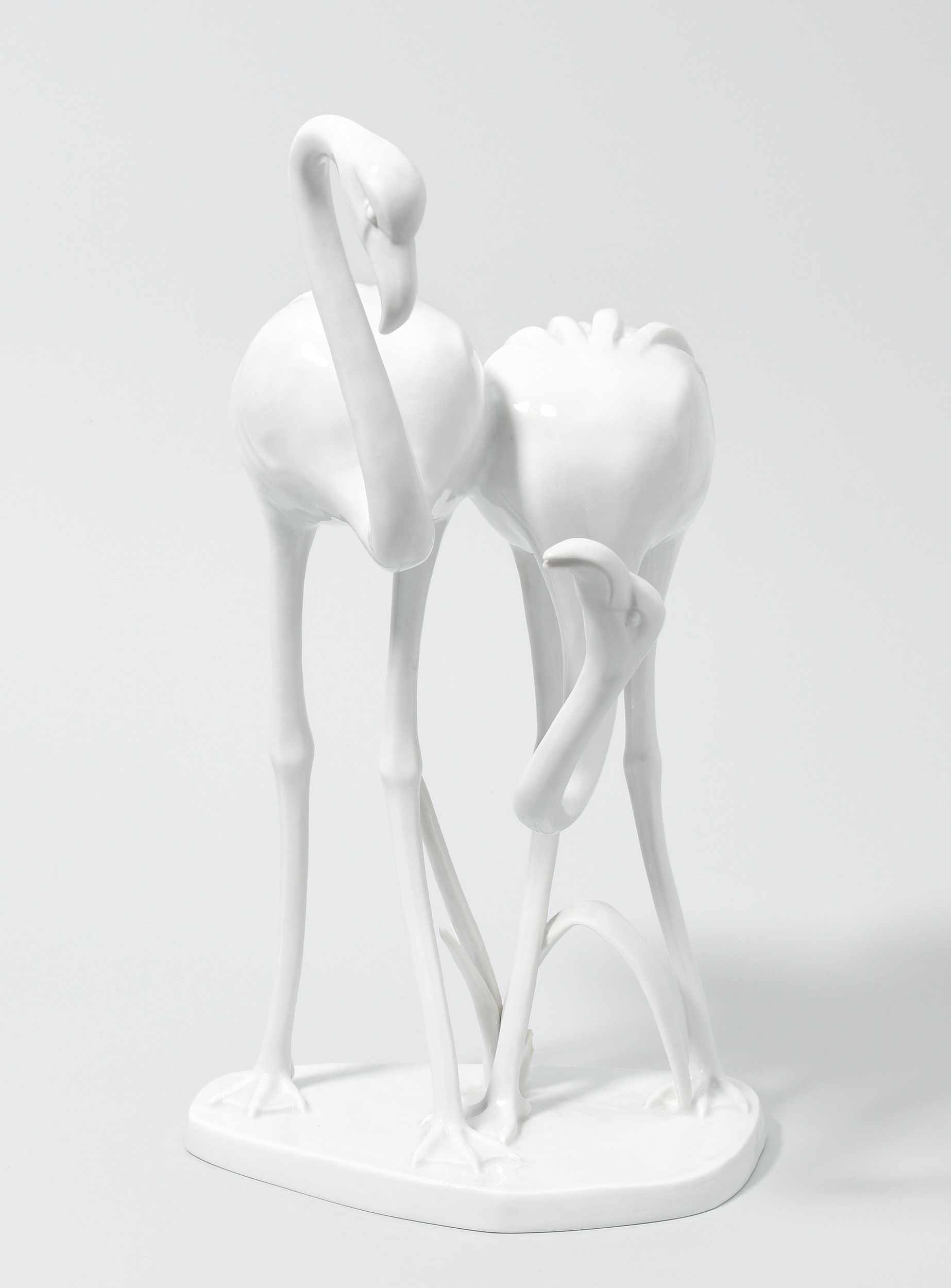 Flamingogruppe, Meissen Modell von Elfriede Reichel-Drechsler, Modell-Jahr 1958. 1. Wahl. Porzellan,