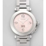 Cartier Pasha Big Date Pink Dial Runde, automatische Damenarmbanduhr um 2004 in Stahlgehäuse.