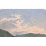 Frey, Johann Jakob (Basel 1813–1865 Frascati) Wolkenstudie über hügeliger, bewaldeter Landschaft. Öl