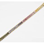 Farbstein-Bracelet 750 Gelbgold. Regenbogen-Bracelet aus 36 rund facettierten Saphiren,