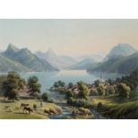 Winterlin, Anton (Degerfelden 1805–1894 Basel) "Beckenried lac des IV Cantons". Kol. Aquatinta von