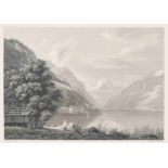 Wetzel, Johann Jakob (Zürich 1781–1834 Richterswil) "Vue de Fluelen". Altkol. Aquatinta von F. Hegi,