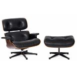 Eames, Charles und Ray Lounge Sessel mit Ottoman, Modell Nr. 670. Entwurf 1956. Ausführung Herman