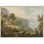 Lory, Gabriel fils (1784 Bern 1846) "Vue du Grütli sur le Lac des Quatre Cantons". Altkol. Aquatinta