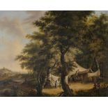 Kuster, Johann Kaspar (1747 Winterthur 1818) Zugeschrieben Festzelt in bewaldeter Landschaft. Öl auf