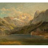 Calame, Alexandre (Vevey 1810–1864 Menton) "Paysage. Lac et montagne", 1854/61. Öl auf Leinwand.