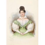 Kriehuber, Josef (1800 Wien 1876) Portrait einer Bürgersfrau im grünen Kleid. Aquarell, sign. u.