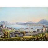 Dikenmann, Johann Rudolf (1832 Zürich 1888) "Luzerne". Altkol. Aquatinta mit Blauplatte, um 1865.