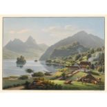 Lory, Gabriel fils (1784 Bern 1846) "Vue du Lac de Lowerz dans le Canton de Schwyz". Kol.