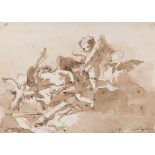 Tiepolo, Giovanni Domenico (1727 Venedig 1804) Zwei Putti mit Tauben in den Wolken. Lavierte