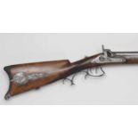 Perkussionsgewehr Deutschand, 19.Jh., Jagdwaffe. Schwerer achtkantiger glatter Gussstahllauf, cal.