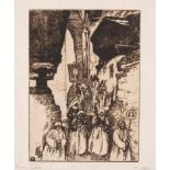 Vallet, Edouard (Genf 1876–1929 Cressy) "Procession en Valais". 1911. Radierung. Unten rechts im
