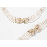 Diamant-Demi-Parure Italien. 750 Gelbgold. Collier und Bracelet aus mehrreihigen weissen