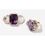 Amethyts-Brillant-Demi-Parure 1940/50er Jahre. 585 Rot- und Weissgold/Platin. Brosche und Ring.