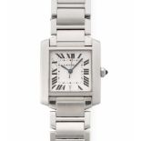 Cartier Tank Française Rechteckige, automatische Damenarmbanduhr um 2004 in Stahlgehäuse. Boden