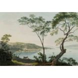 Wetzel, Johann Jakob (Zürich 1781–1834 Richterswil) "Vue de Richterschweil". Altkol. Aquatinta von