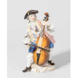 Figur, Meissen 20.Jh. Cellospieler. Porzellan, farbige Bemalung. Bezeichnet: Schwertermarke (1.