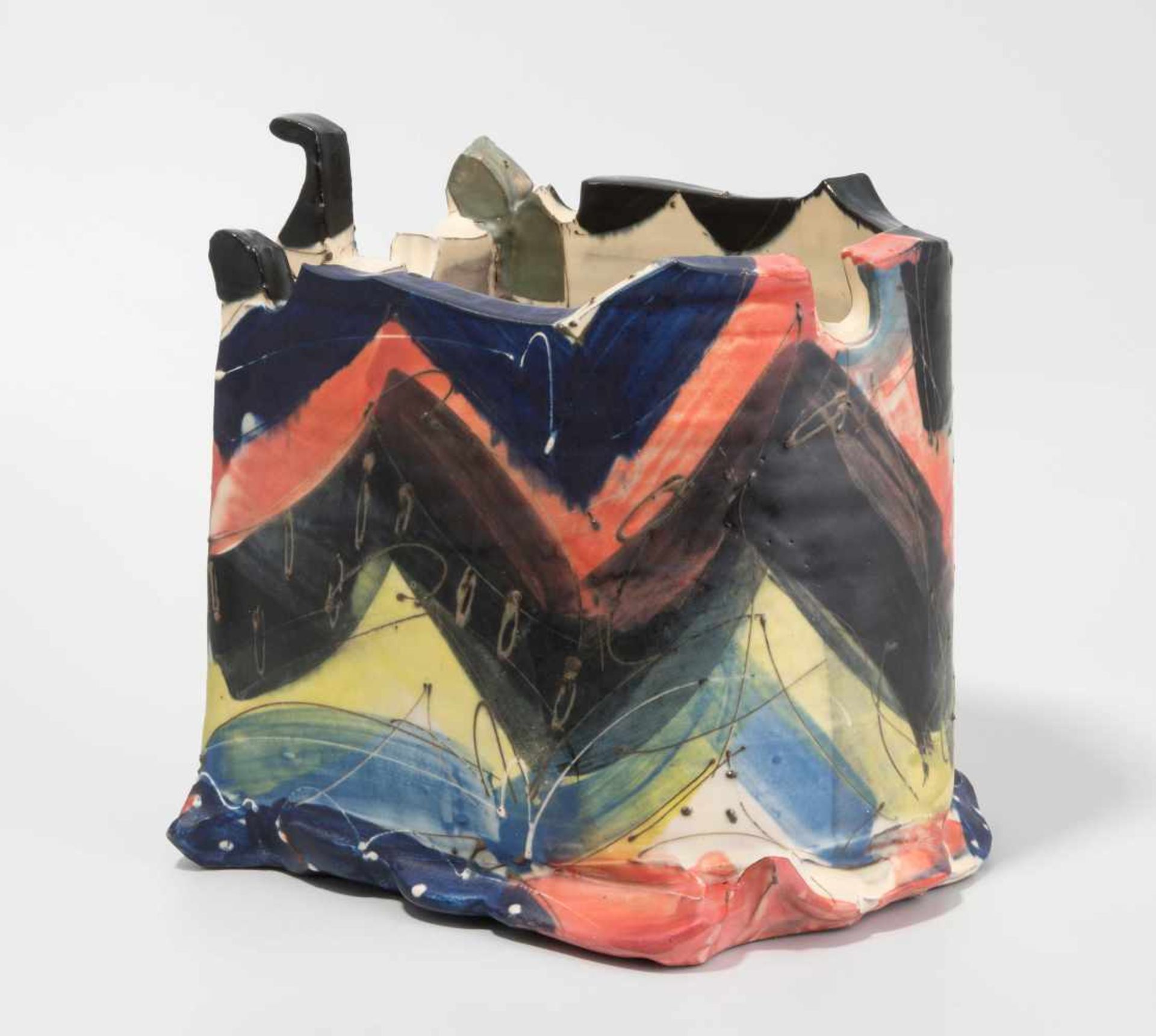 Vase, David Miller (England 1942–2008) "Bagnoire". Keramik, bemalt. H 19 cm. - Kleine Reparatur.