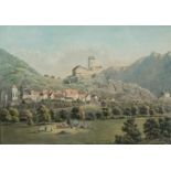 Burkhard, Kaspar (1810 Zürich 1882) "Sargans". Altkol. Aquatinta, 1836. 14,1x20 cm. Gerahmt.